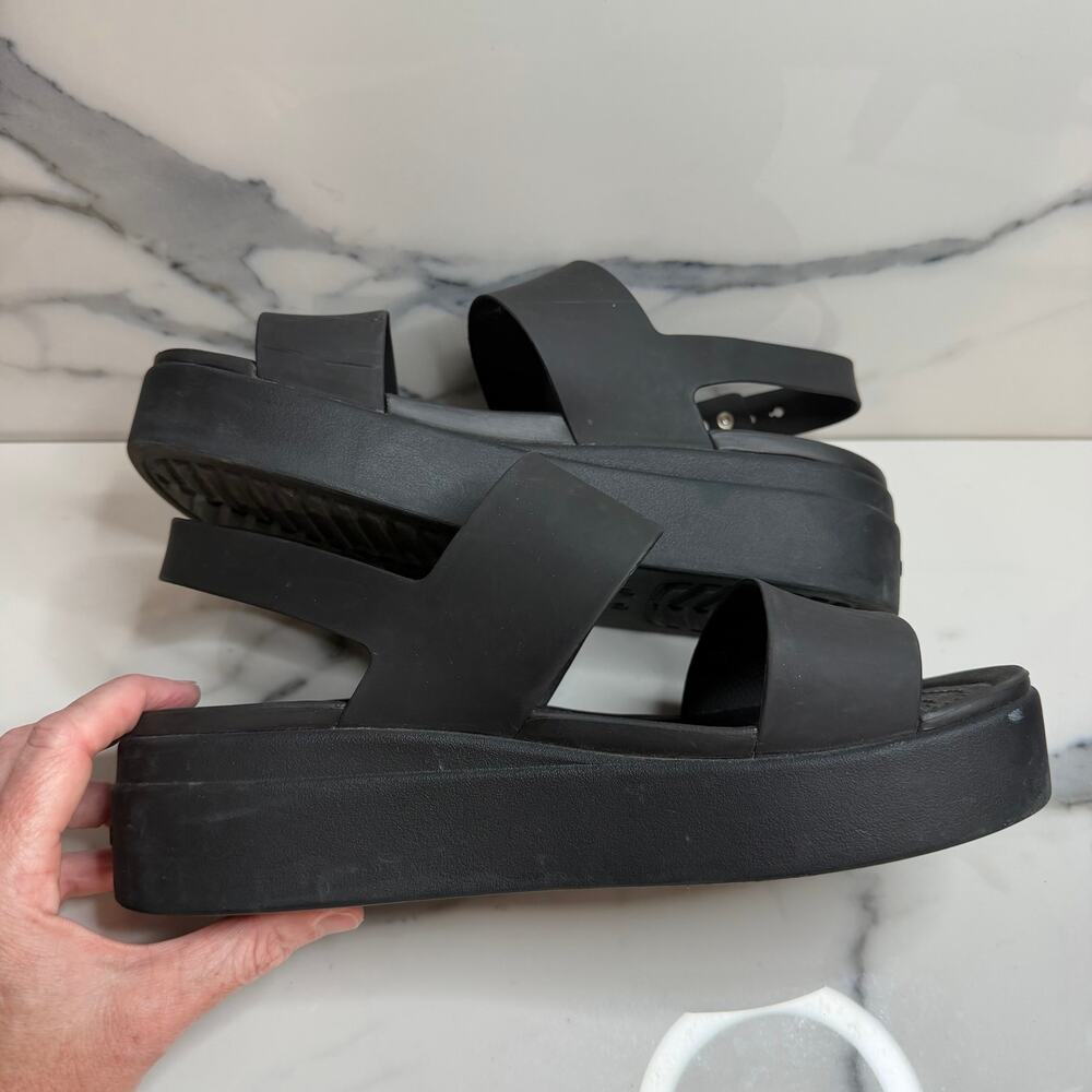 Crocs Women's Black Low Wedge Platform Brooklyn Sandals Sz 11 Comfort LiteRide - Picture 5 of 7